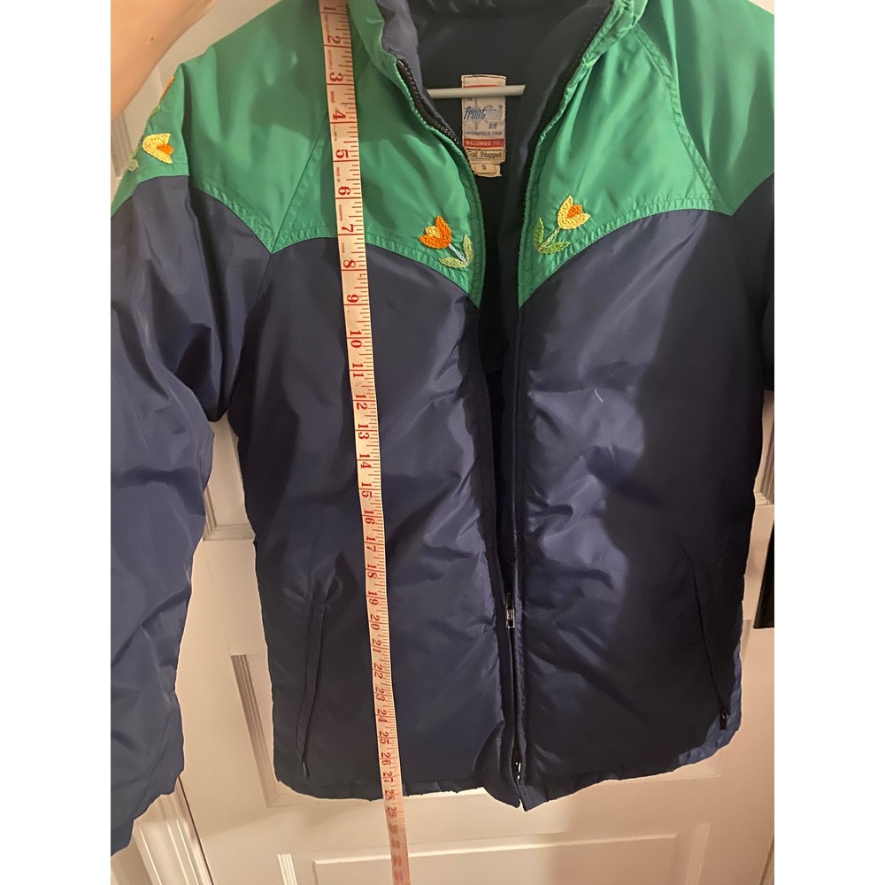Vintage Frostline Kit Down Puffer Jacket Embroidered Floral Boho Size Small Blue - Picture 9 of 10